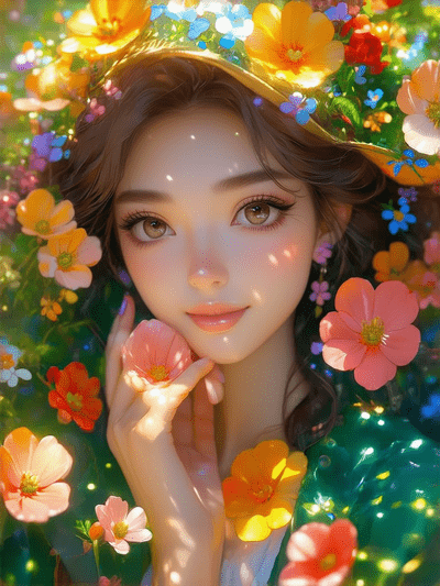 美女在花丛中